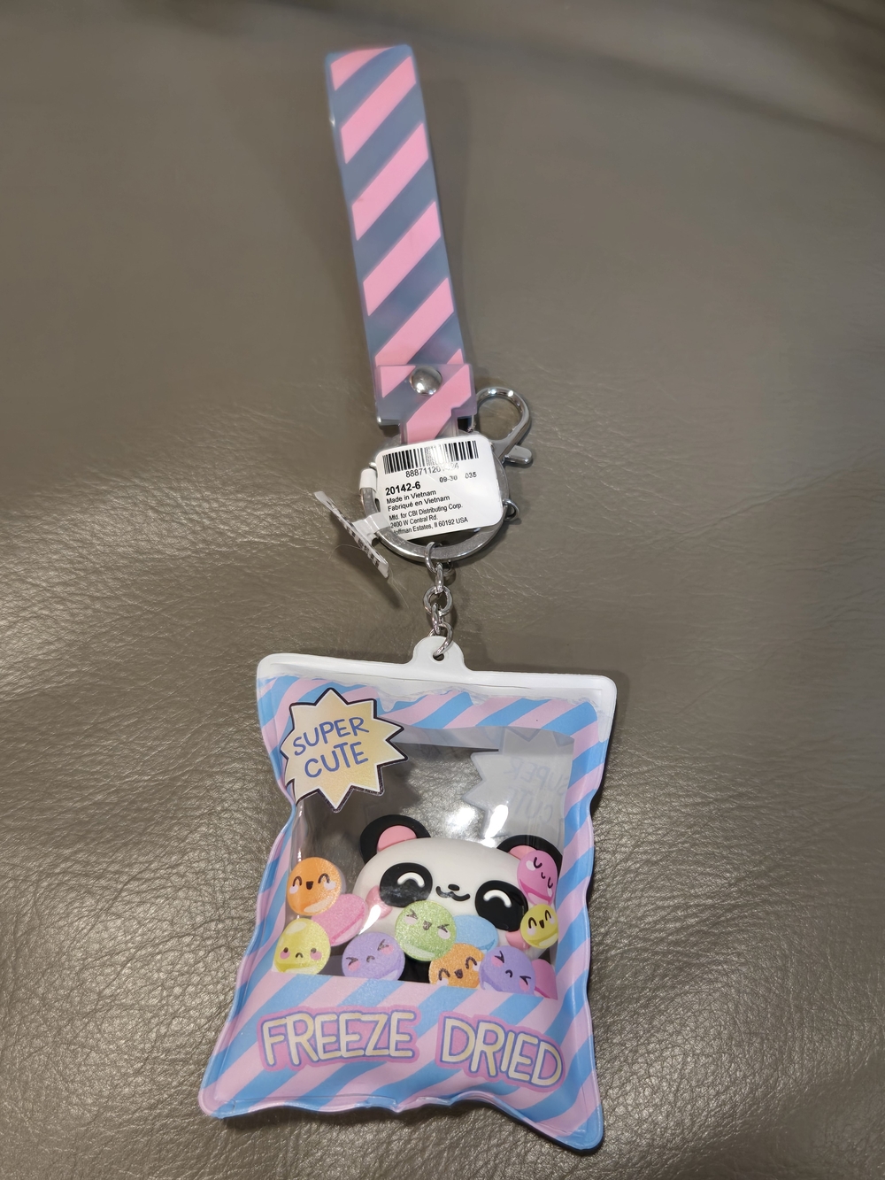 Claire's Pink & Gray Freeze Dried Panda Bag Charm Keychain Wristlet